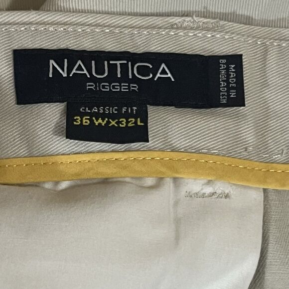 Nautica Mens Size 36 X 32 Classic Fit Pleated Front Beige Pants - Picture 5 of 5